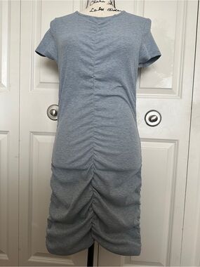Divided by H&M Gray Knit Ruched Stretch Bodycon Dress Short Sleeve Crew M
